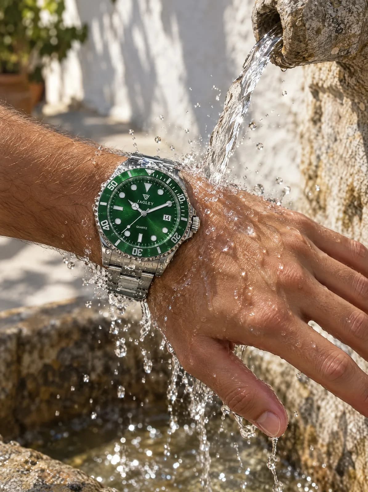 Marbella Verde y acero, fuente agua